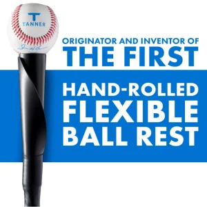 Tanner Tee The Original Professional - Style Baseball Softball Adult Batting Tee with Durable Composite Base, Hand-Rolled Flexible Rubber Ball Rest, Adjustable: 26" to 43", Durable Steel Stem