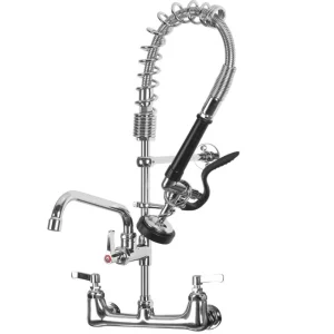 MSTJRY Faucet with Sprayer 25' Height, 8' Center Add on 12' Spout, Wall Mount Kitchen Sink, Brass Constructed Polished Chrome, 1/2/3 Compartment Sink