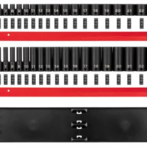 TEKTON 3/8 Inch Drive 6-Point Impact Socket Set with Rails, 38-Piece (6-24 mm) | SID91211