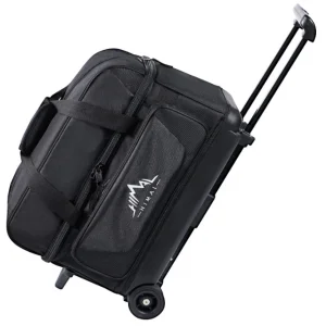 Double Roller 2 Ball Bowling Bag with Separate Shoe Compartment for Bowling Shoes and Oversized Accessory Pocket, Retractable Handle - Extends to 40
