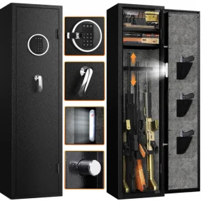 5-6 Gun Safe Rifle, Gun Safes for Home Rifle and Pistols, Gun Cabinet with Privacy Virtual Password and Alarm Function, Rifle Safe with 2 Removable Shelves and Adjustable Racks for Shotguns