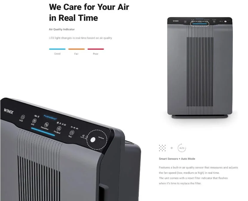 Winix 5300-2 Air Purifier with True HEPA, PlasmaWave and Odor Reducing Carbon Filter,Gray Medium